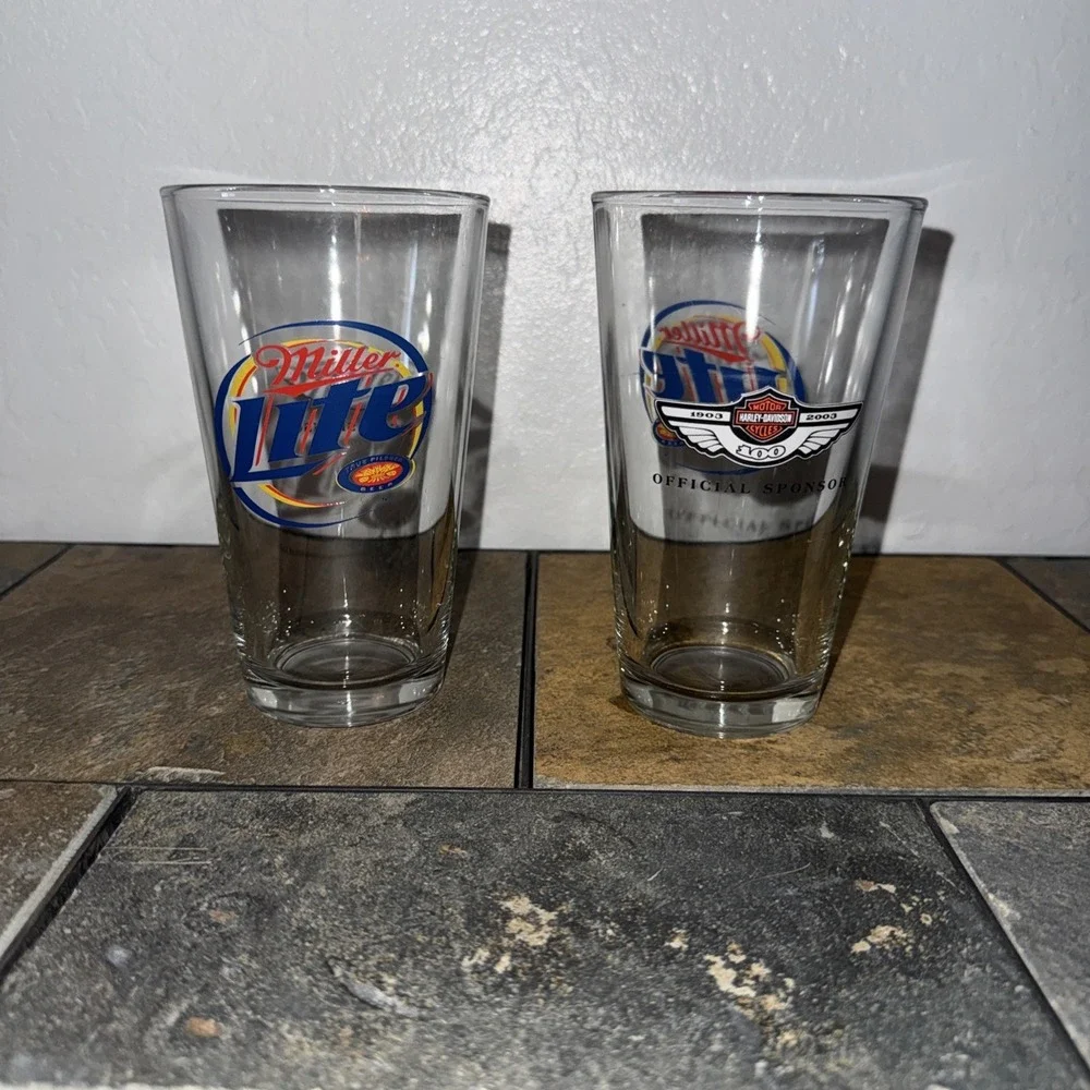 Miller Lite Harley Davidson 100th Anniversary 2003 Pint Beer Glasses Set of 2